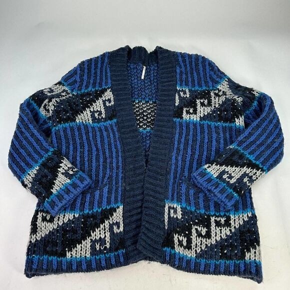 Free People Time and again chunky Cardigan Size S Aztec Geometric Knit Sweater - Picture 1 of 11